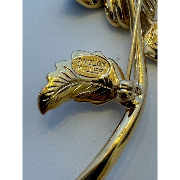 Nolan Miller Flower Brooch Pin Rhinestones Enamel Petals Gold-Tone 2.5 inches - Picture 5 of 7
